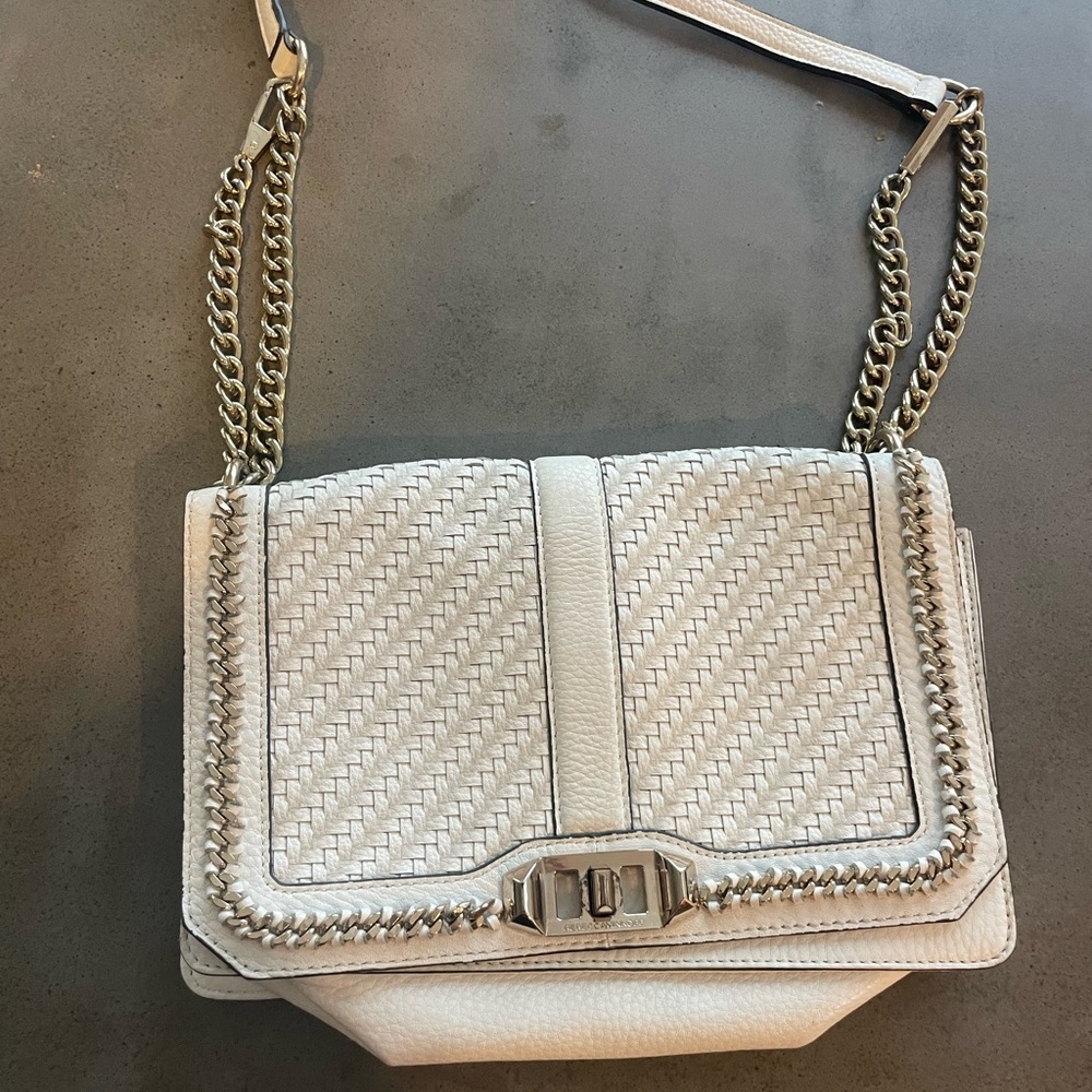 Rebecca Minkoff white leather woven crossbody bag